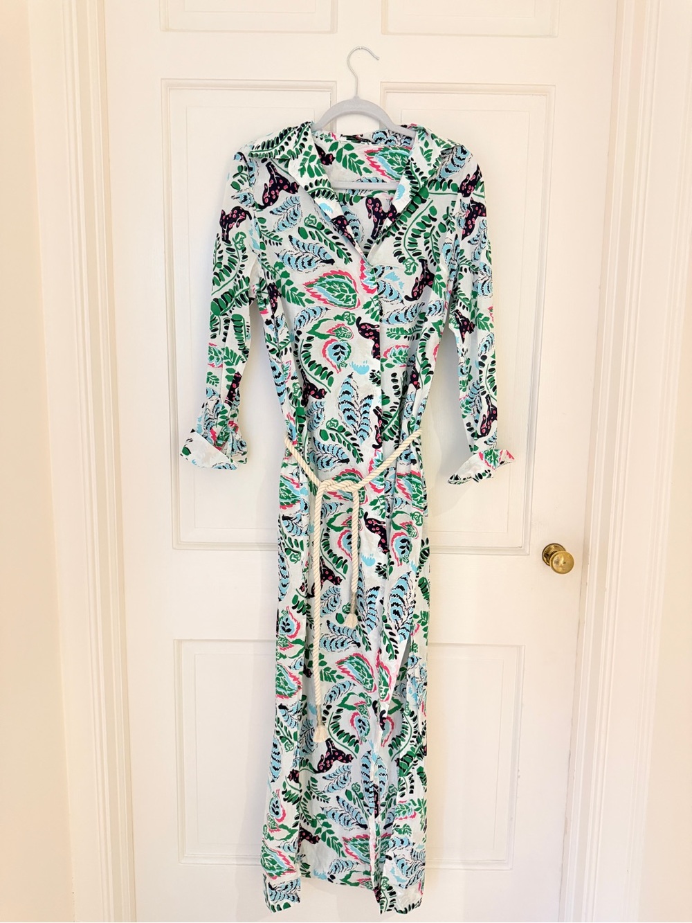 Long Floral Print Maxi Dress in White and Green